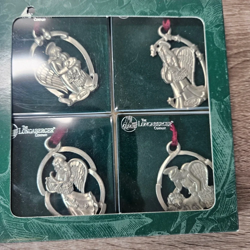 Longaberger Angel Pewter Ornaments Set of 4 Peace Hope Love Joy 71757 Vintage